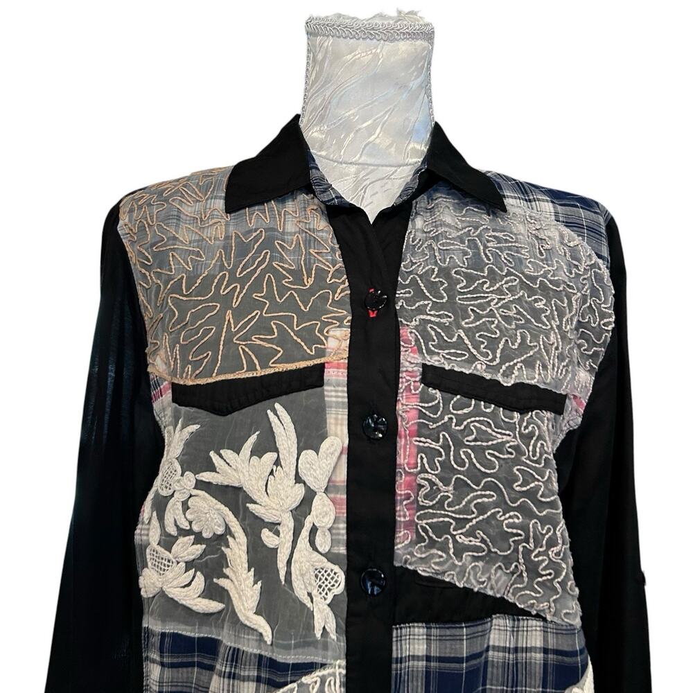 Parsley & Sage Patchwork Tunic Black Mixed Print Oversized High Low Size M - Picture 6 of 13